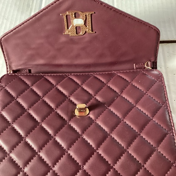 Badgley Mischka Plum Diamond Quilted Cross Body Clutch Bag New with Tags - Picture 6 of 7